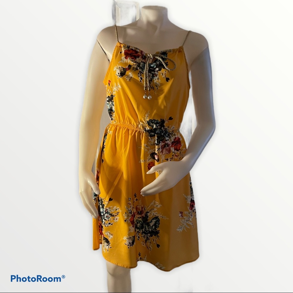 SHEIN Yellow Floral Dress L